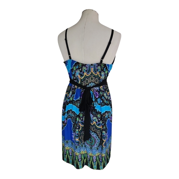 Snap Blue Boho Paisley Print Dress Size Large | Sleeveless V-Neck Sundress - Picture 3 of 7